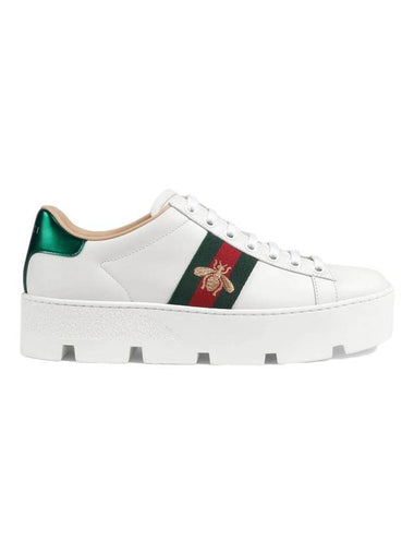 Ace Embroidered Bee Platform Low Top Sneakers White - GUCCI - BALAAN 1