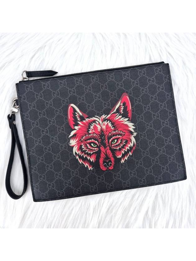 Wolf GG Supreme Clutch Bag Black 547084 - GUCCI - BALAAN 2