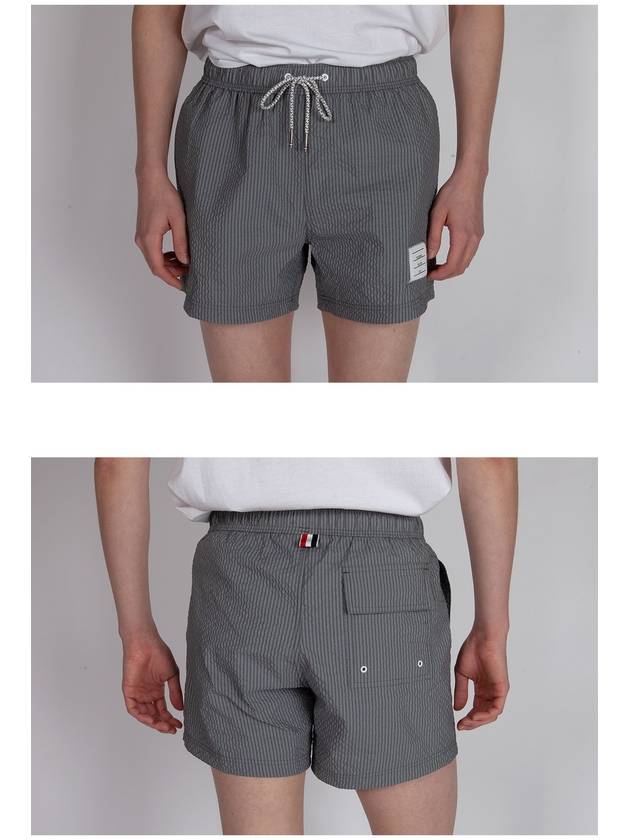 Striped Seersucker Swim Shorts Grey - THOM BROWNE - BALAAN 5