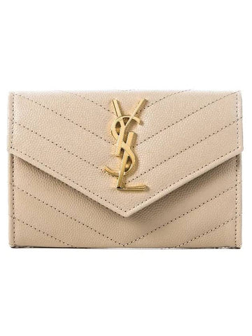 Monogram Envelope Small Half Wallet Dark Beige - SAINT LAURENT - BALAAN 1