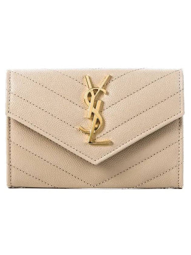 Monogram Envelope Small Half Wallet Dark Beige - SAINT LAURENT - BALAAN 1