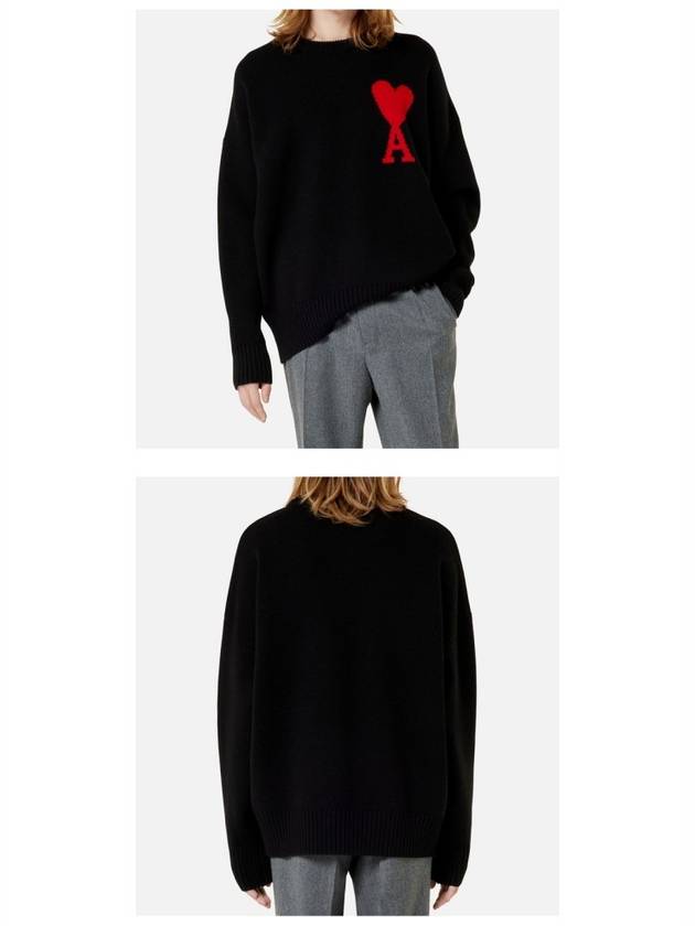 Intarsia Big Heart Logo Wool Knit Top Black - AMI - BALAAN 6