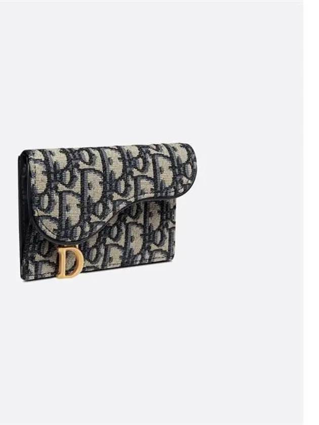 Oblique Jacquard Saddle Flap Compact Zipper Card Wallet Beige - DIOR - BALAAN 3