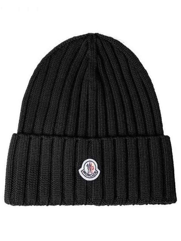 Logo Patch Wool Beanie Black 3B00036 A9327 999 1120759 - MONCLER - BALAAN 1