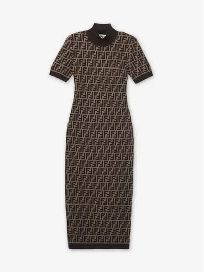 FF Cotton Midi Dress Brown - FENDI - BALAAN 2