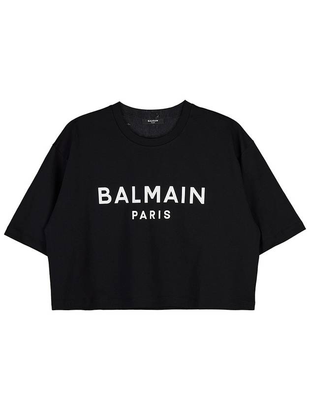 Logo Print Cotton Cropped Short Sleeve T-shirt Black - BALMAIN - BALAAN 10