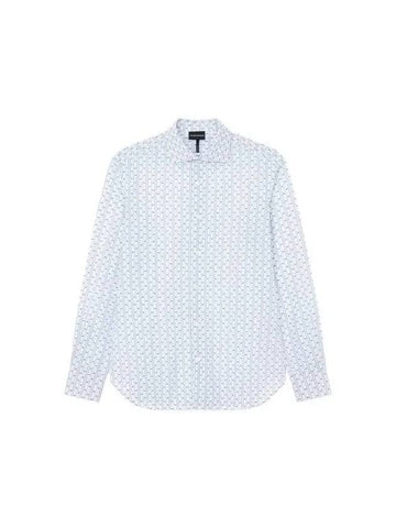 Men s Eagle Stripe Pattern Cotton Shirt White 271442 - EMPORIO ARMANI - BALAAN 1