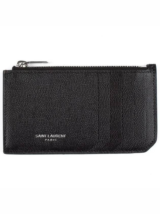 Leather Zipper Classic Fragment Card Wallet Black - SAINT LAURENT - BALAAN 2