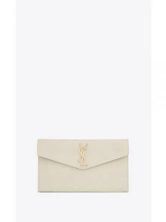 Uptown Grain de Poudre Embossed Leather Clutch Bag Blanc Vintage - SAINT LAURENT - BALAAN 2