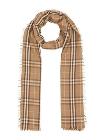 Vintage Check Light Wool Silk Scarf 271731 - BURBERRY - BALAAN 1