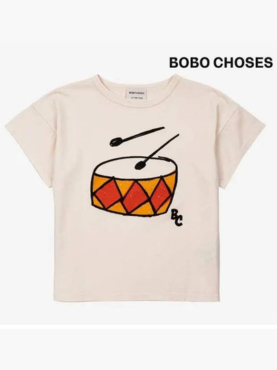 Kids Play Drum Short Sleeve T Shirt Off White 124AC001 110 - BOBO CHOSES - BALAAN 2