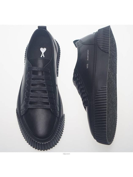 logo print lace-up low-top sneakers black - AMI - BALAAN.