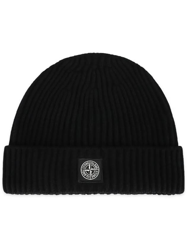 Kids Logo Patch Wool Beanie Black - STONE ISLAND - BALAAN 4