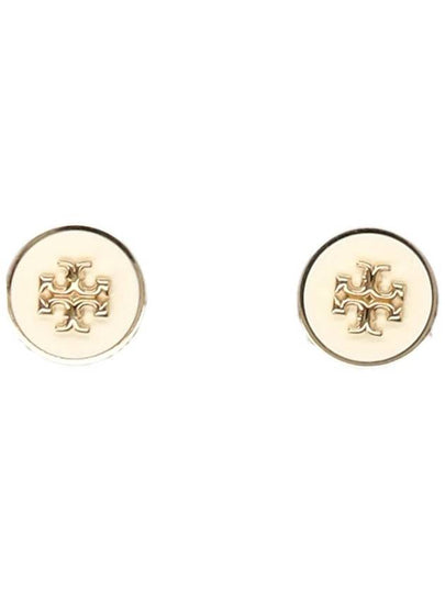 Kira Enamel Circle Stud Earrings White Gold - TORY BURCH - BALAAN 2