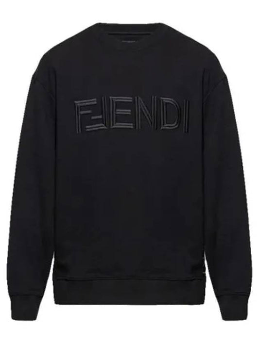 Embroidered Logo Crew Neck Sweatshirt Black - FENDI - BALAAN 2