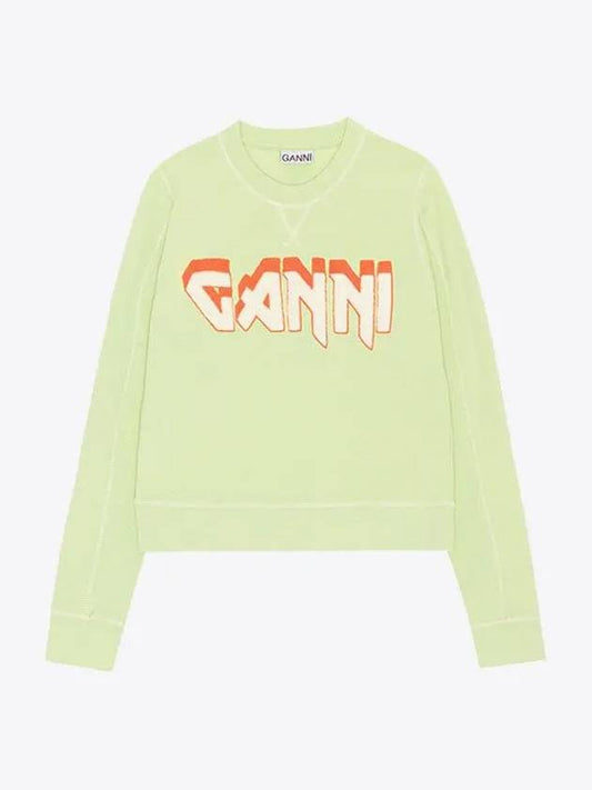 Isoli Logo Print Crew Neck Sweatshirt Green - GANNI - BALAAN 2