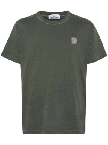 Organic Cotton Short Sleeve T-Shirt Sage Green - STONE ISLAND - BALAAN 1