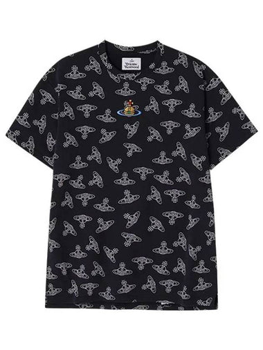 Embroidered Logo Monogram Short Sleeve T-Shirt Navy - VIVIENNE WESTWOOD - BALAAN 1