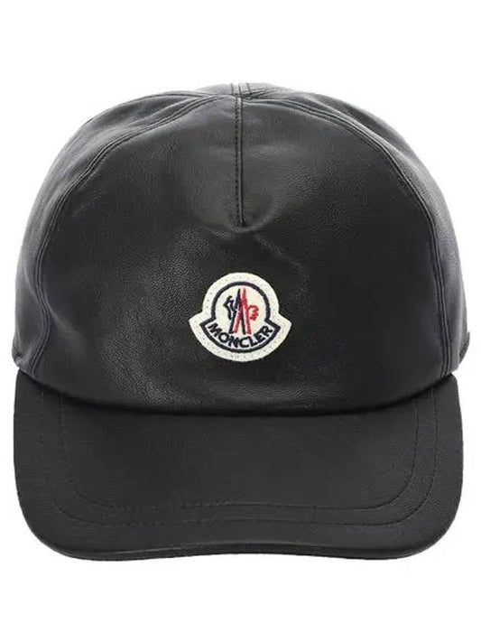 Logo Patch Leather Cap Black Hat 3B00015 5966Z 999 - MONCLER - BALAAN 1