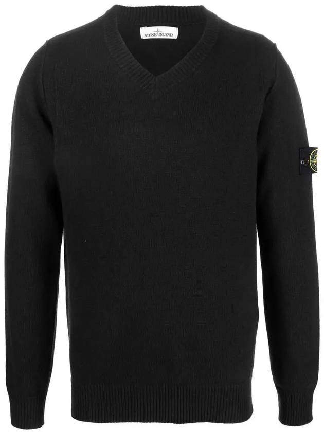 Jersey Lana Logo Patch Knit Top Black - STONE ISLAND - BALAAN 3