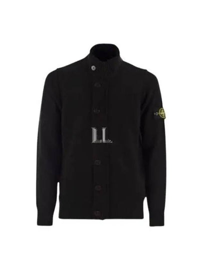 Wappen High Neck Button Up Wool Cardigan Black - STONE ISLAND - BALAAN 2