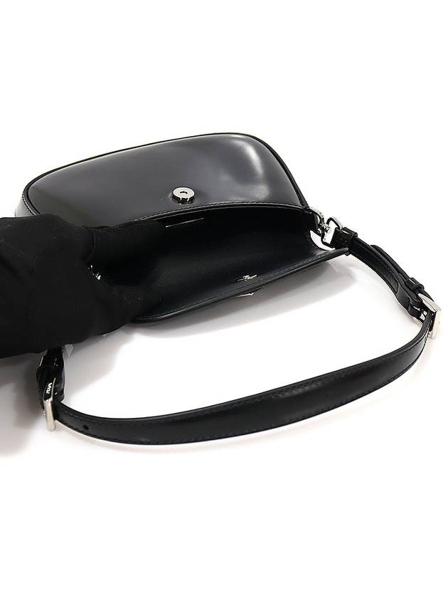 1BH188 Black Brushed Leather Silver Triangle Cleo Mini Hobo Shoulder Bag - PRADA - BALAAN 5