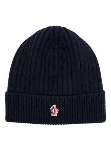 Grenoble Logo Patch Wool Beanie Midnight Blue - MONCLER - BALAAN 1