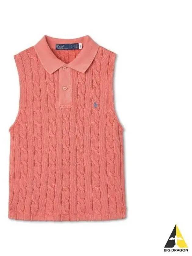 W sleeveless cable knit polo shirt red - POLO RALPH LAUREN - BALAAN 1