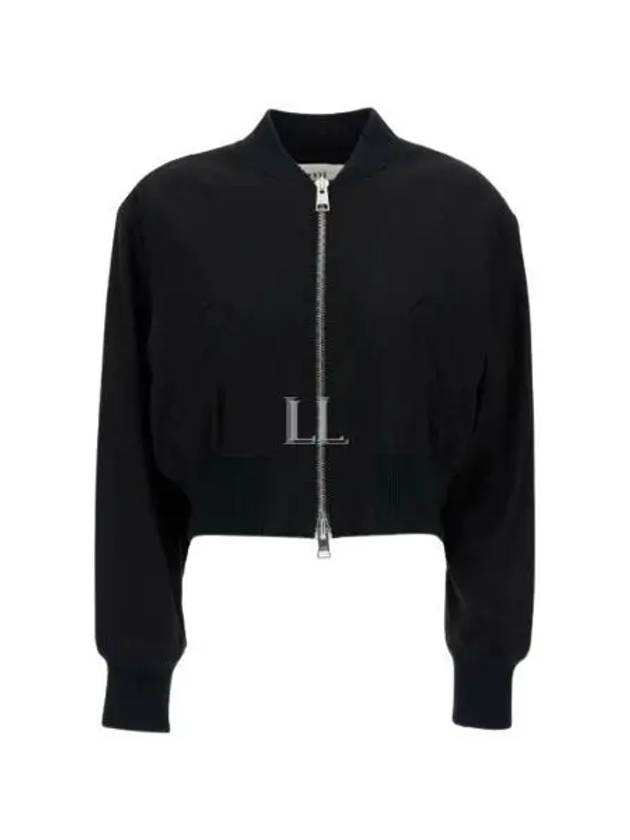 Band Collar Crop Bomber Jacket Black - AMI - BALAAN 2