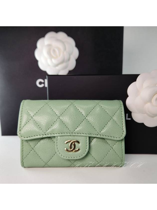 Classic card wallet caviar mint gold logo Knock AP0214 domestic department store AS - CHANEL - BALAAN 3