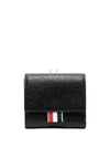 RWB Stripe Pebble Leather Tri-fold Half Wallet Black - THOM BROWNE - BALAAN 2