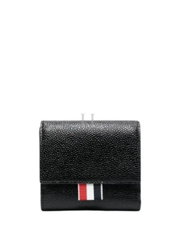 RWB Stripe Pebble Leather Tri-fold Half Wallet Black - THOM BROWNE - BALAAN 2