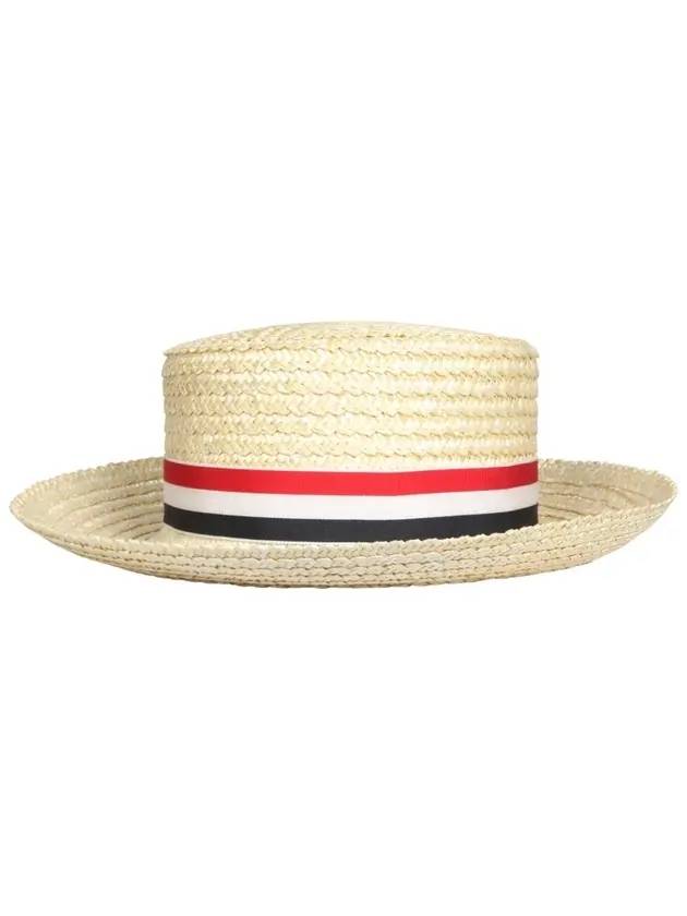 Natural Straw Wheat Braid Boater Hat Off White - THOM BROWNE - BALAAN 1