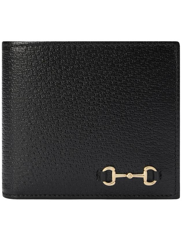 Horsebit Leather Two-Fold Half Wallet Black - GUCCI - BALAAN 3