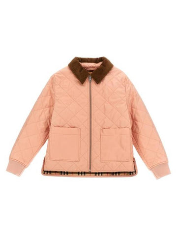 Kids Corduroy Collar Quilted Jacket Coral Rose - BURBERRY - BALAAN 1