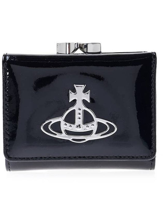 Shiny Patent Small Frame Leather Card Wallet Black - VIVIENNE WESTWOOD - BALAAN 1