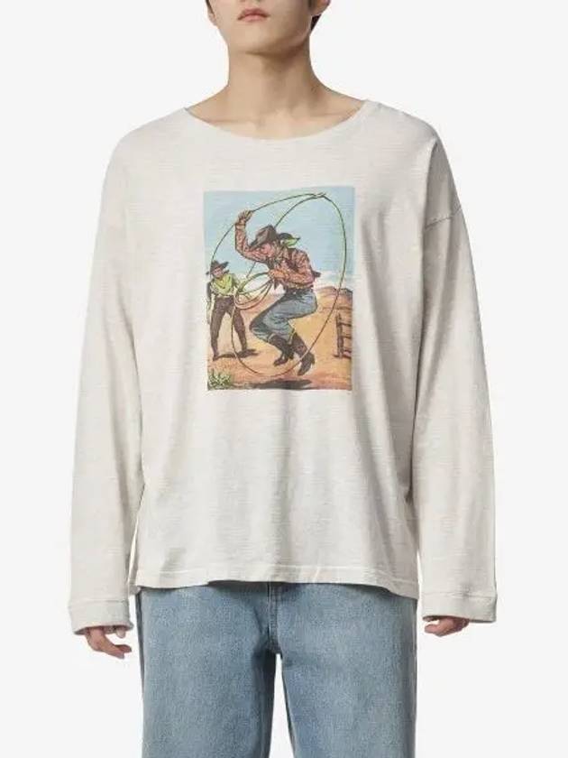 Cowboy Graphic Print Cotton Long Sleeve T-Shirt Oat Meal - MAISON MARGIELA - BALAAN 2