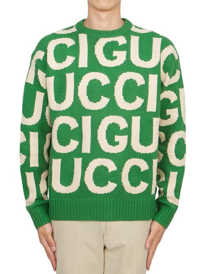 Logo Intarsia Knit Top Green - GUCCI - BALAAN 2