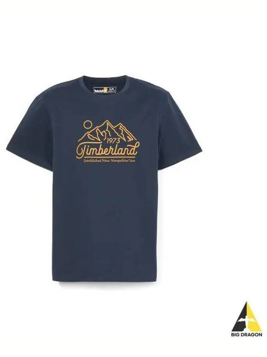 Men s Mountain Logo Graphic Short Sleeve T Shirt Navy TB0A2QMT4331 - TIMBERLAND - BALAAN 1