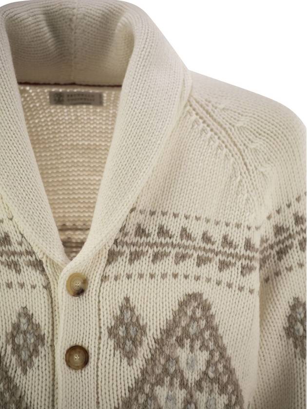 Geometric Jacquard cashmere feather cardigan with shawl collar - BRUNELLO CUCINELLI - BALAAN 4