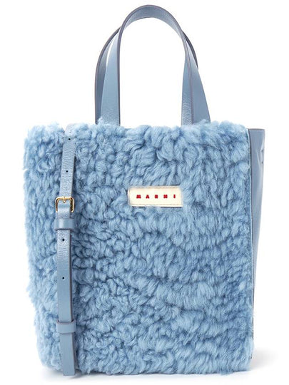 Shearling Museo Soft Mini Tote Bag Blue - MARNI - BALAAN 2