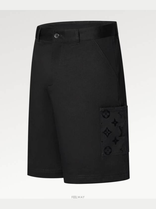 Flocked Cotton Cargo Shorts Black - LOUIS VUITTON - BALAAN 3