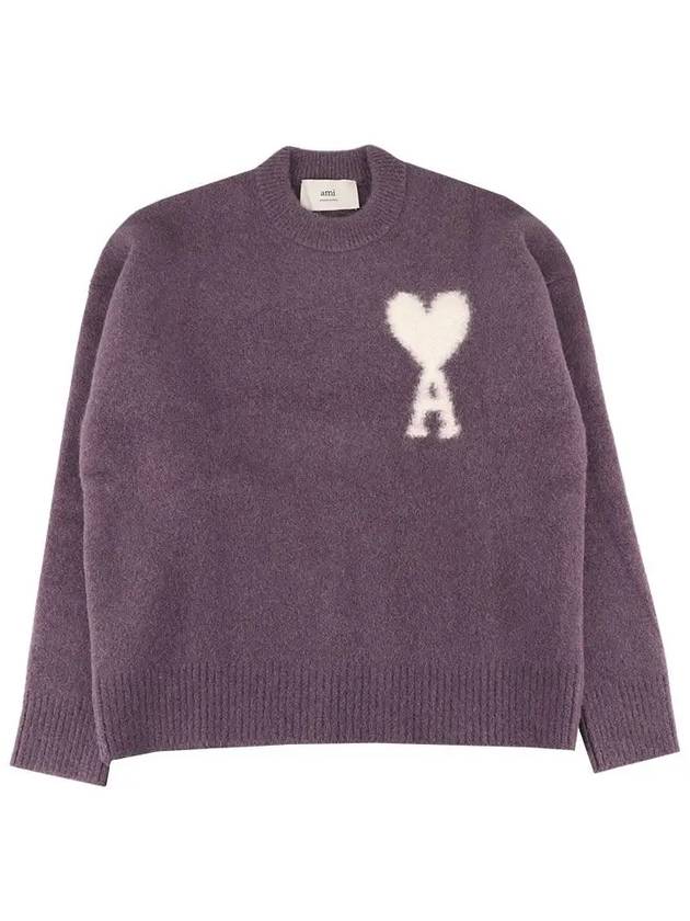 Intarsia Logo Crewneck Knit Top Lilac - AMI - BALAAN 3