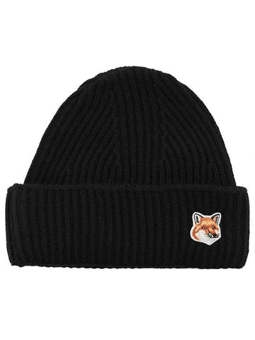 Fox Head Patch Beanie Black - MAISON KITSUNE - BALAAN.