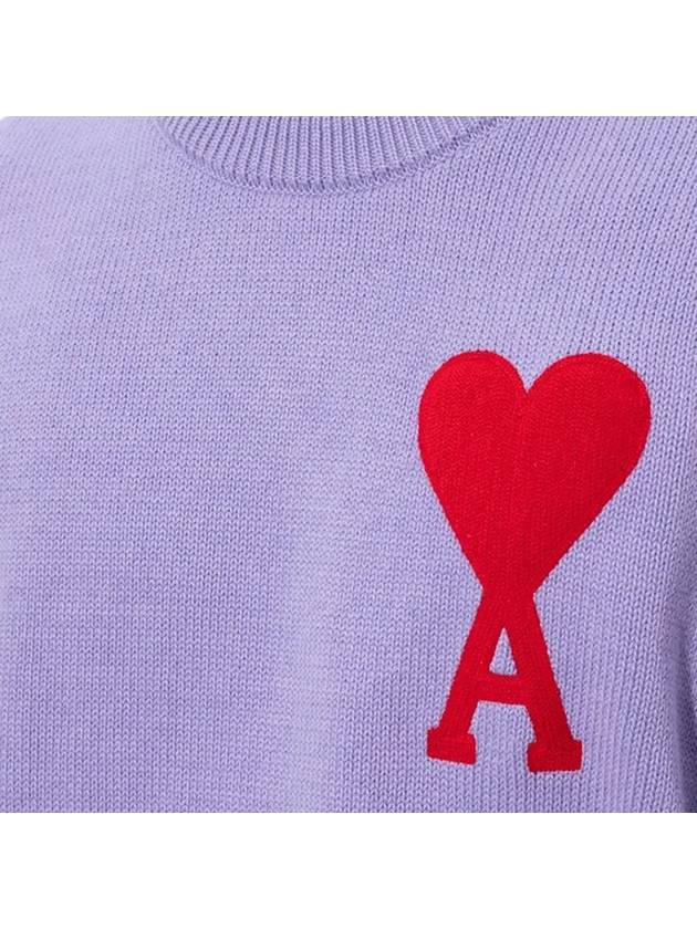 Men's Big Heart Embroidered Logo Knit Top Purple - AMI - BALAAN 5