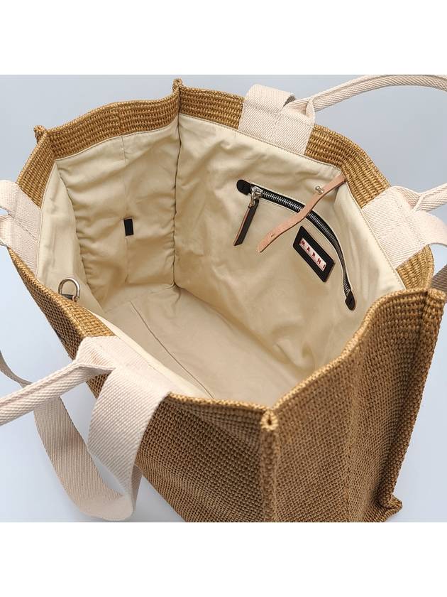 logo-embroidered raffia tote bag brown - MARNI - BALAAN.