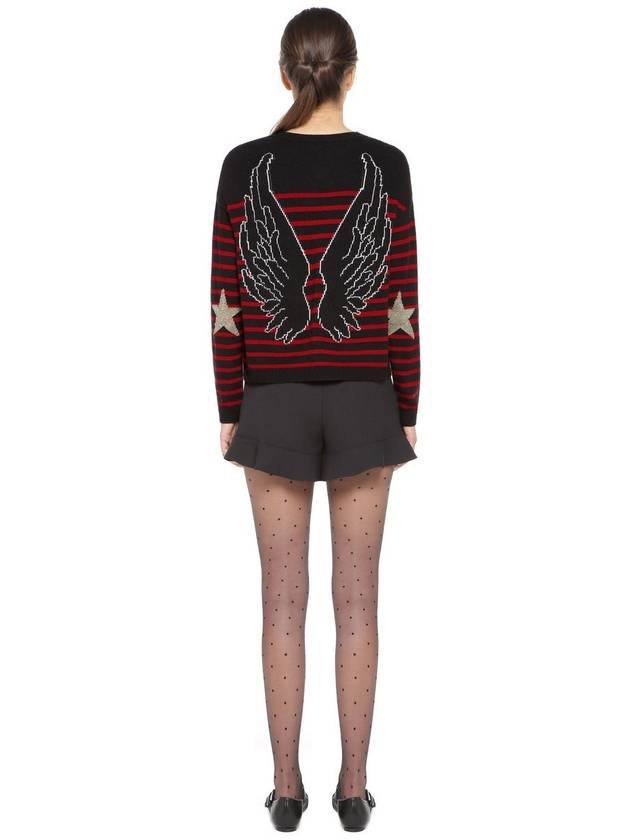 Wings Striped Jacquard Wool Knit Top Black Red - VALENTINO - BALAAN 9