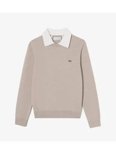 Women s Detachable Collar Crew Neck Sweater Beige - LACOSTE - BALAAN 1