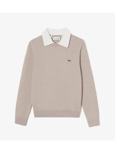 Women s Detachable Collar Crew Neck Sweater Beige - LACOSTE - BALAAN 1