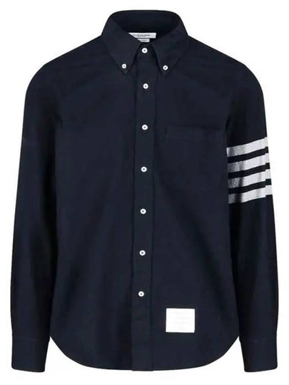 Men's Diagonal Solid Flannel Long Sleeve Shirt Navy - THOM BROWNE - BALAAN 2